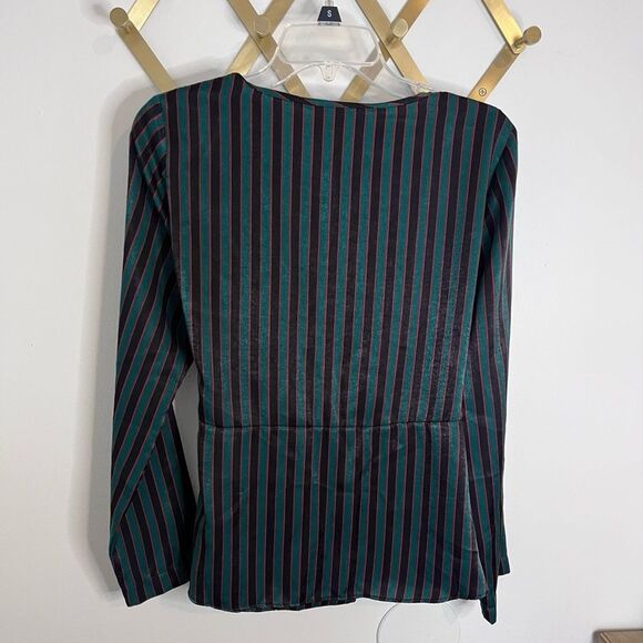 Zara Striped Sateen Wrap Blouse Medium Black - Picture 9 of 9